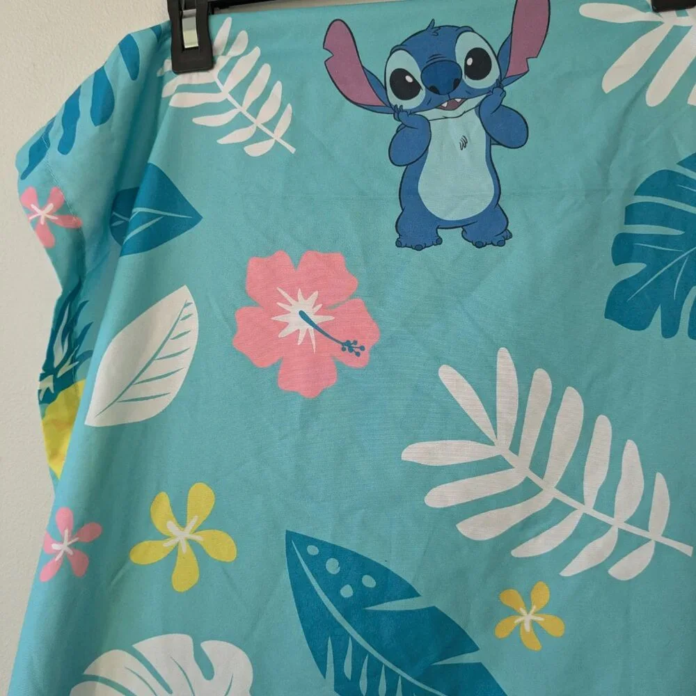 Disney Stitch Teal Twin Size Top Sheet Tropical Leaves Lilo and Stitch